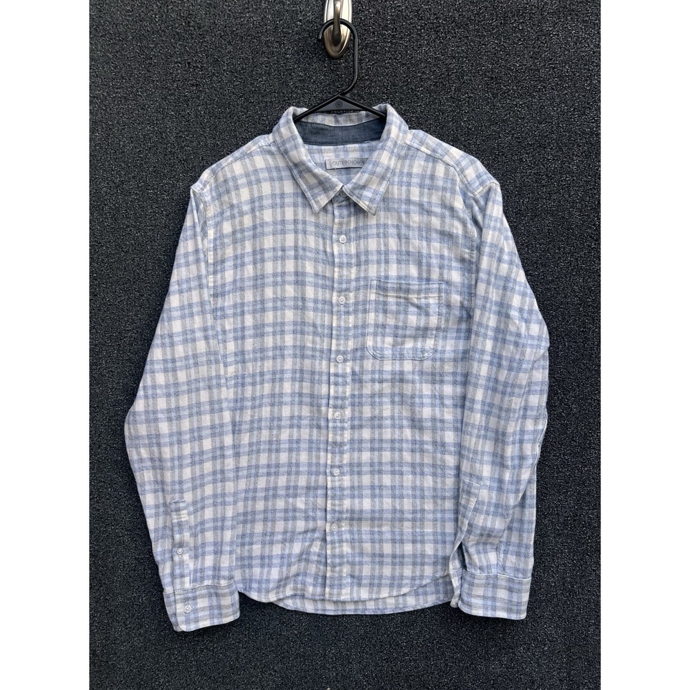 Outerknown‎ Long Sleeve Button Up Mens Medium White Plaid Organic Cotton Flannel